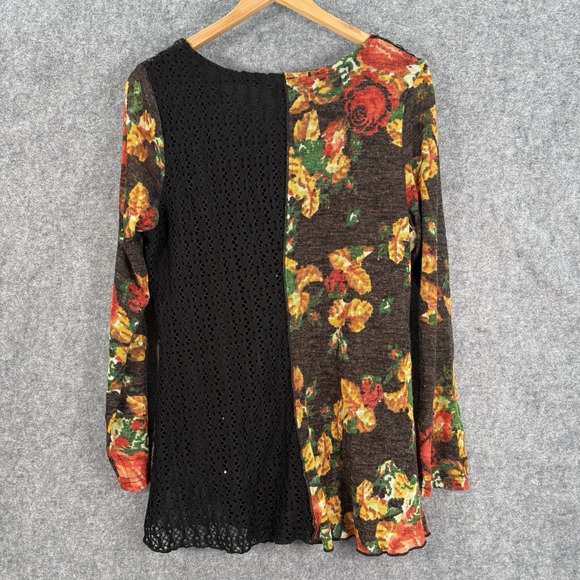 This & That Sweater Sz Large Artsy Boho Floral Crochet Colorblock Pullover Tunic - Picture 2 of 13